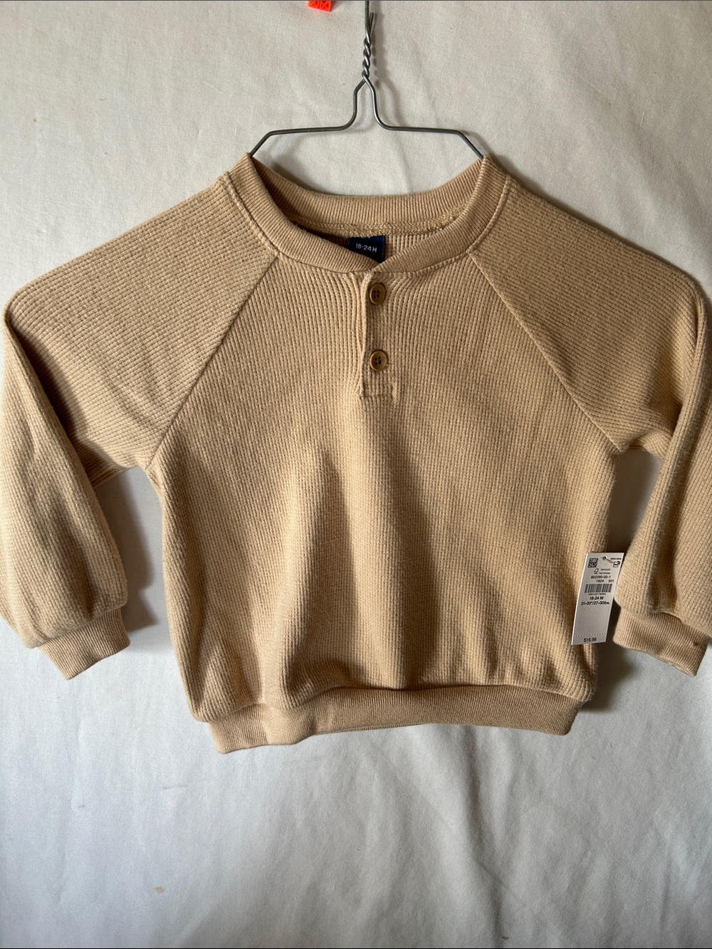 Old Navy Beige Waffle Knit Henley - Neutral Toddler Top